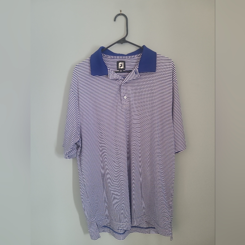 FootJoy FJ Golf Polo Large Performance Polyester Spandex Blue White Stripe